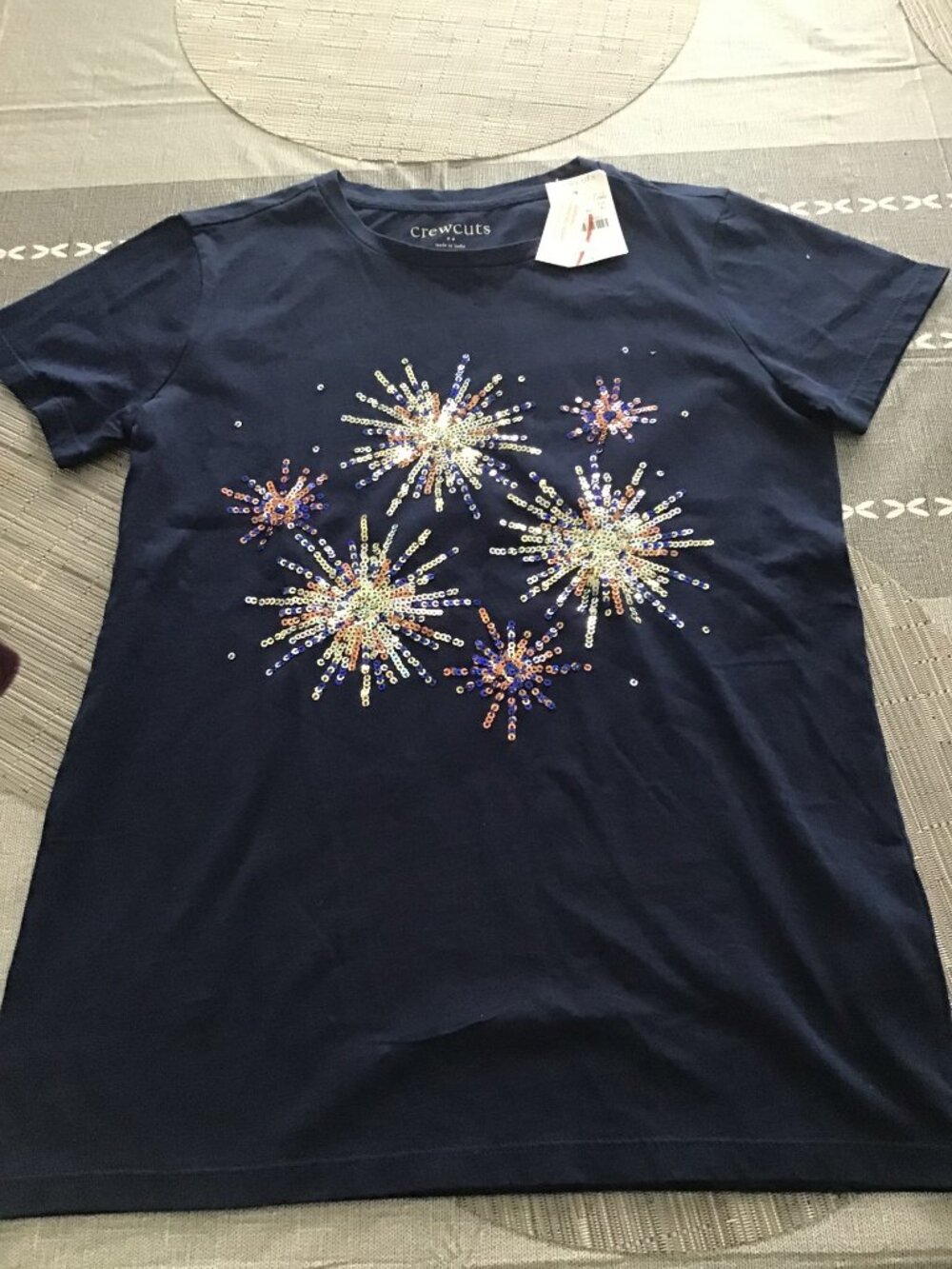 NWT Crewcuts Kids' Tee Size XL (12-14) Fireworks Burst Sequin Design